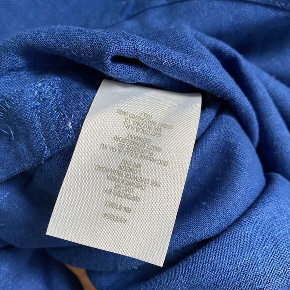 Susan Graver Pure Linen Top Tunic 1XP Blue Round Neck Roll Tab Sleeve Relaxed - Picture 7 of 8